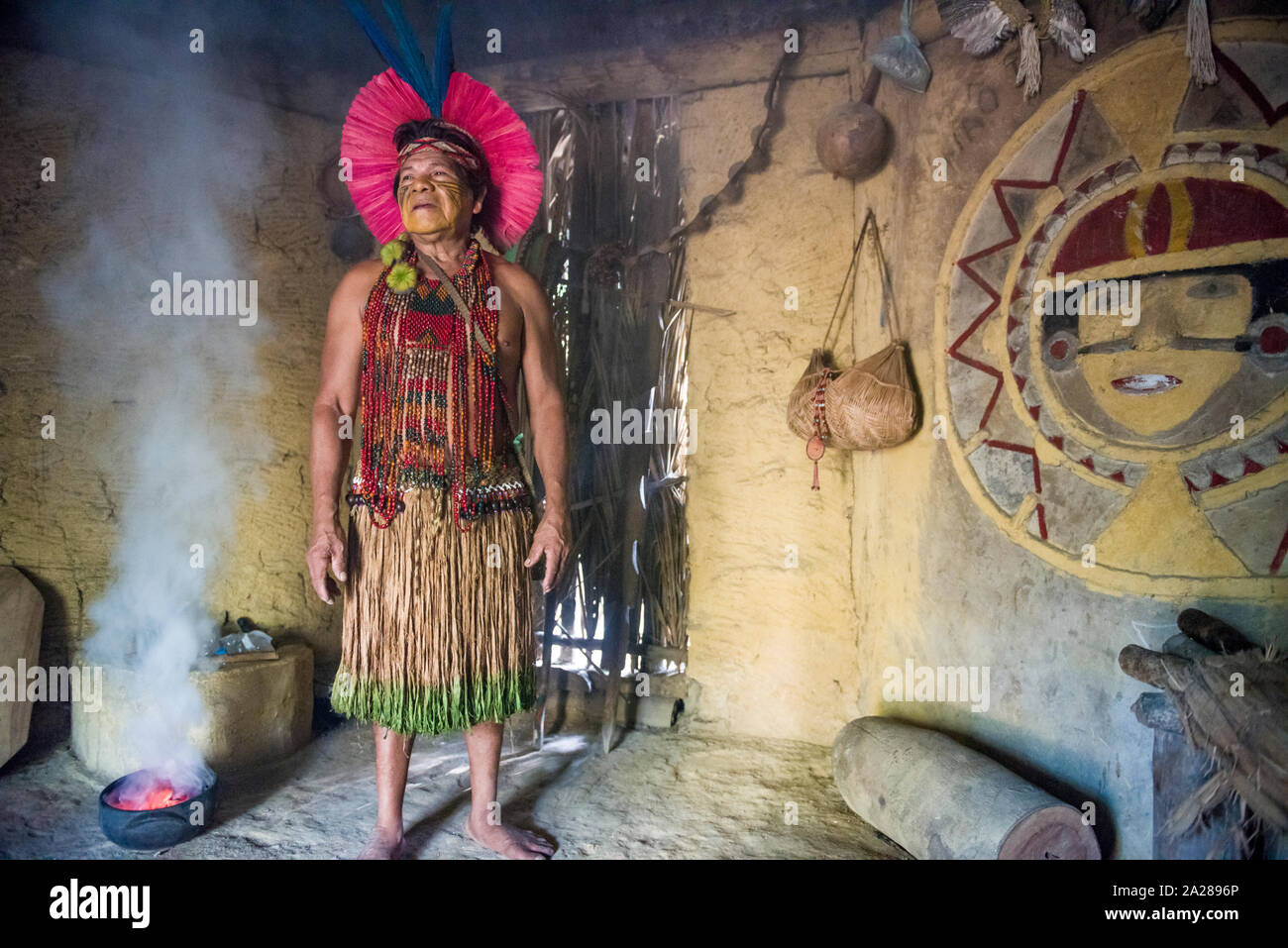 Indigenous Brazilian at Jaqueira Reserve, Porto Seguro, Bahia, Brazil Stock Photo