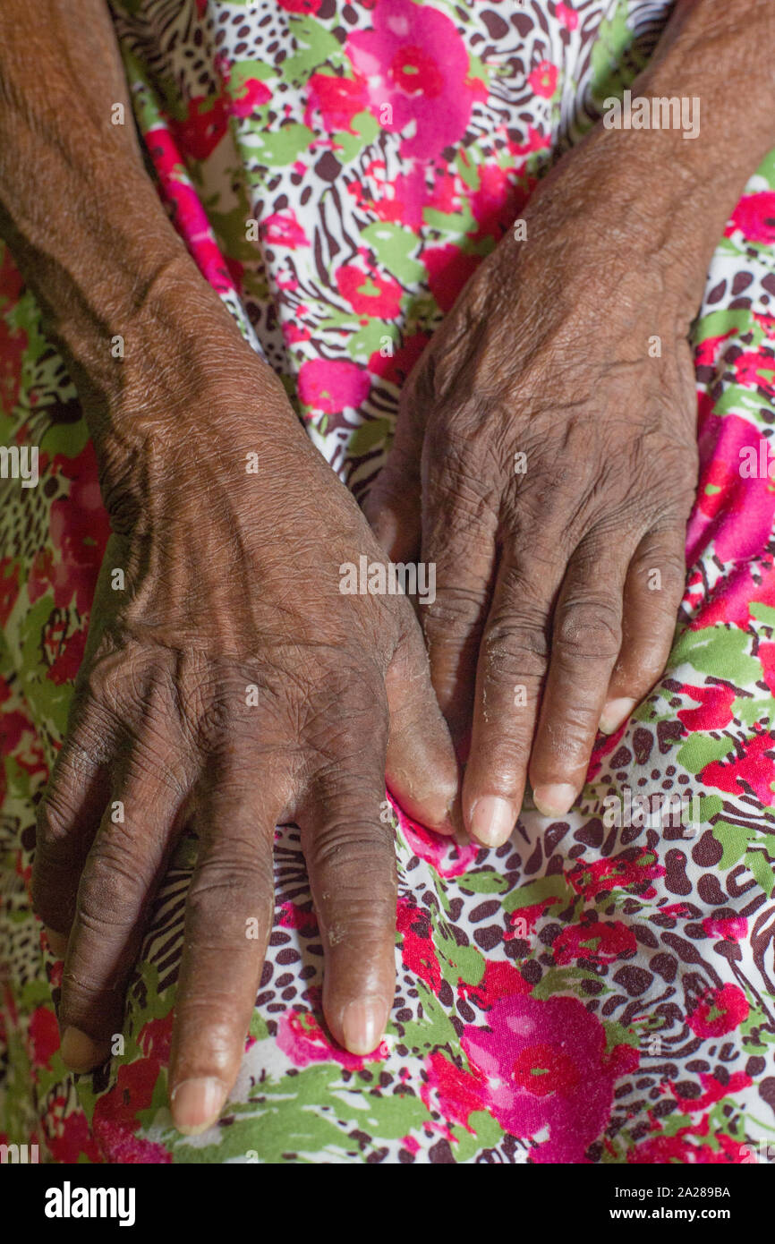 Senior Afro-Brazilian woman hands Stock Photo