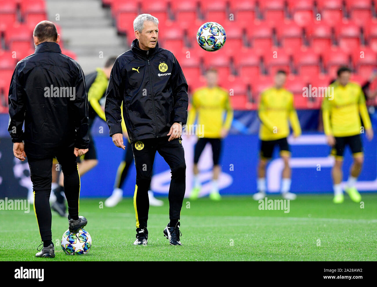 Head Coach Lucien Favre, center, trains during a training session of Borussia Dortmund, one day prior to the UEFA Champions League match SK Slavia Prague vs Borussia Dortmund, second round of basic group F, on October 1, 2019, in Prague, Czech Republic. (CTK Photo/Roman Vondrous) Stock Photo