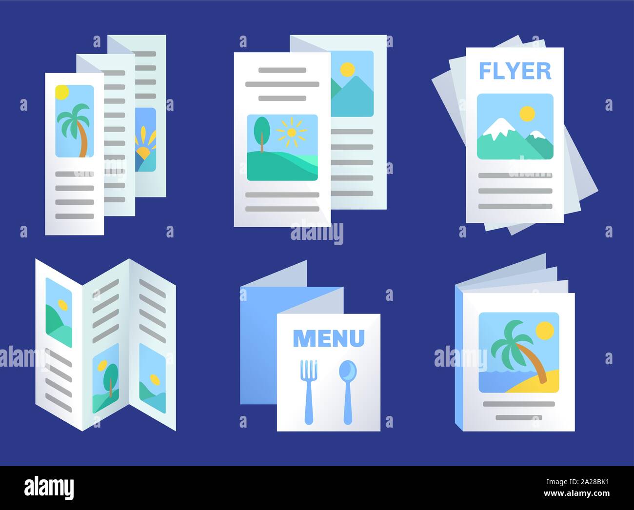 Set of threefold brochures template, advertisement flyers, paper menu