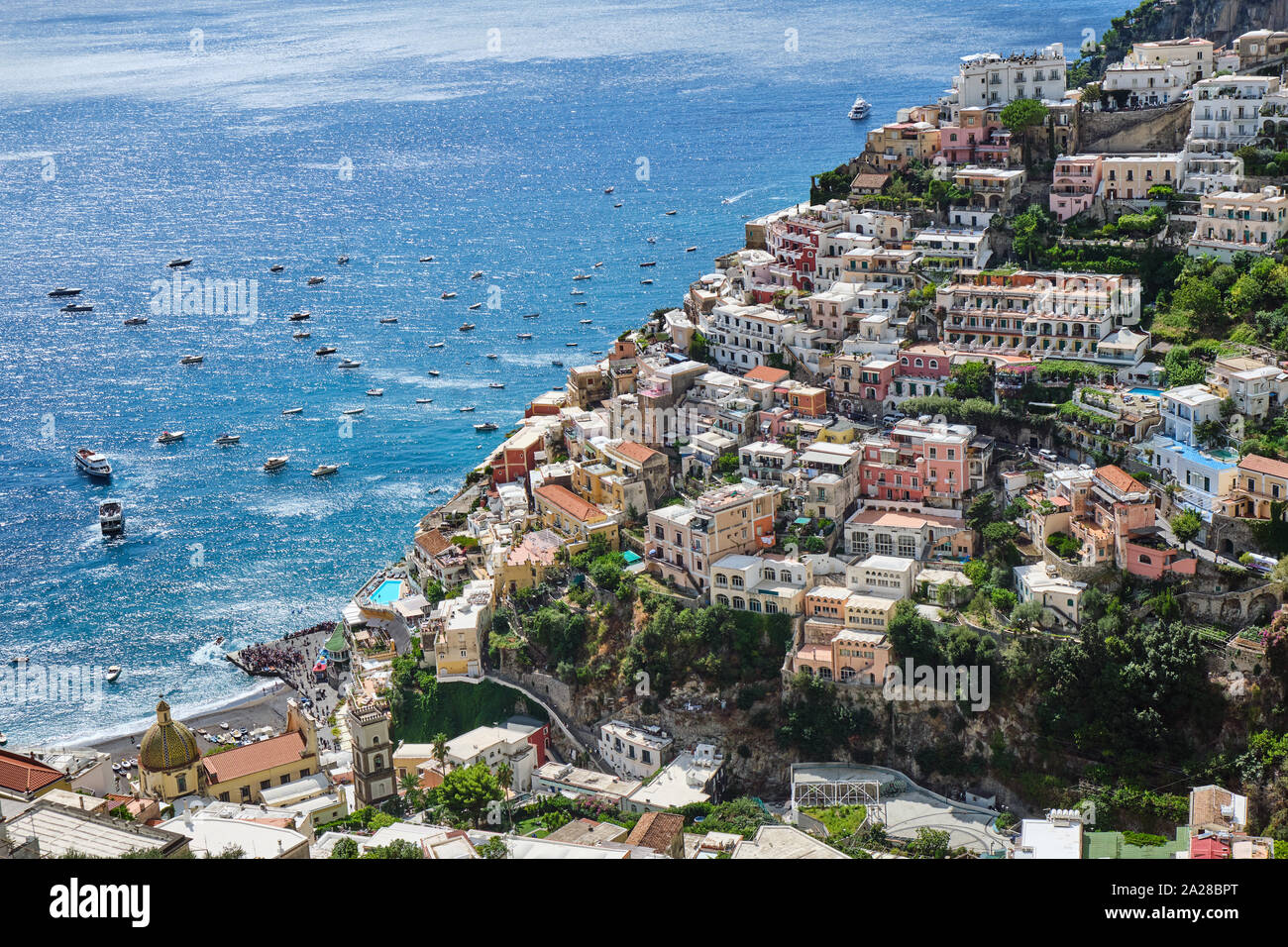 View from above of Positano on the italian Amalfi coast Stock Photo