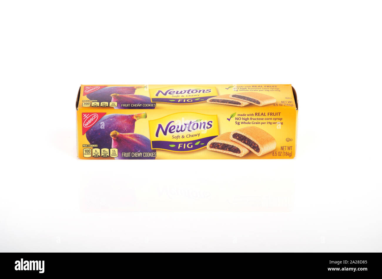 Box of Nabisco Fig Newtons fruit chewy cookies on white background Stock Photo