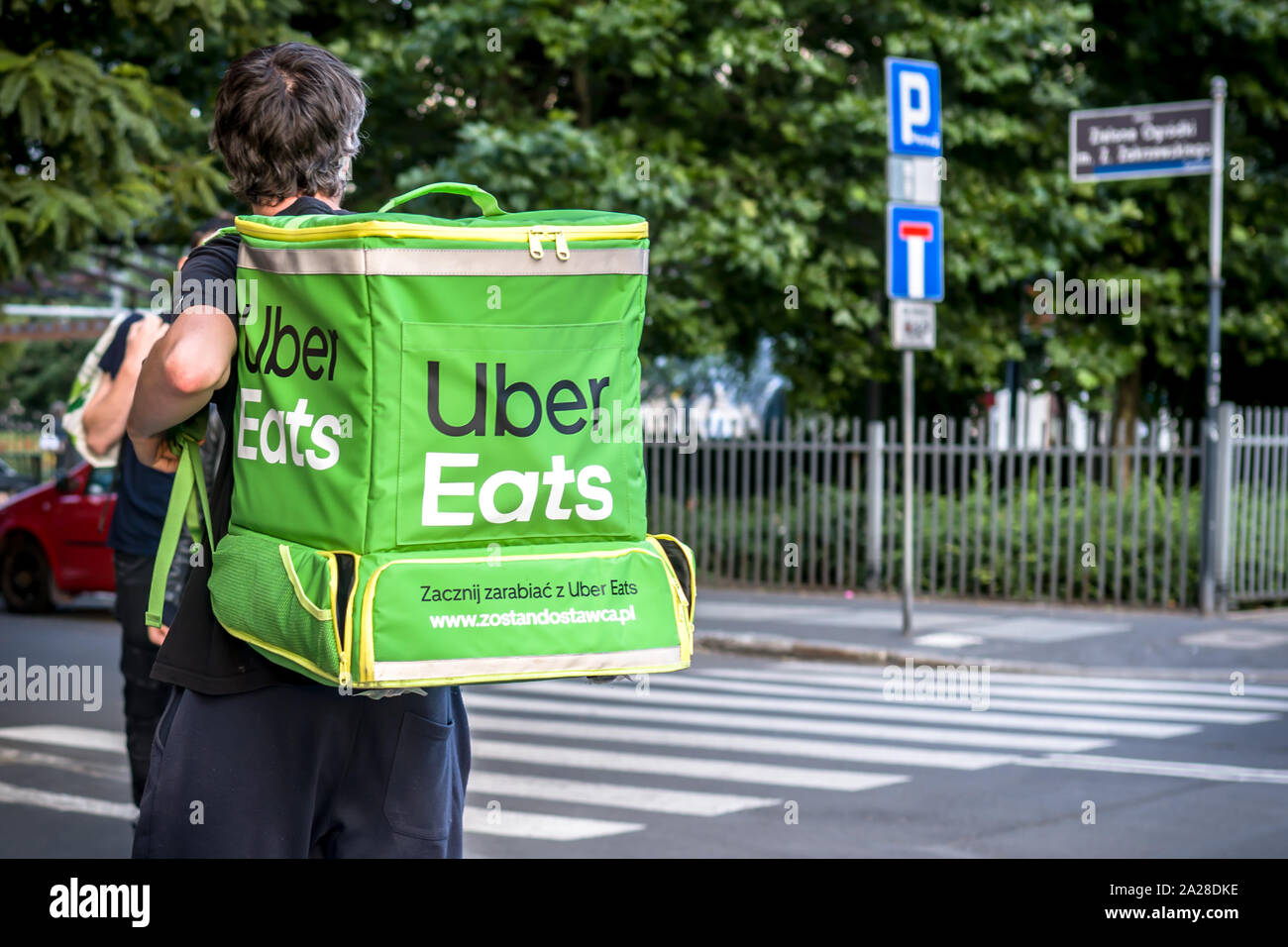 Uber Eats delivery service in town Stock Photo