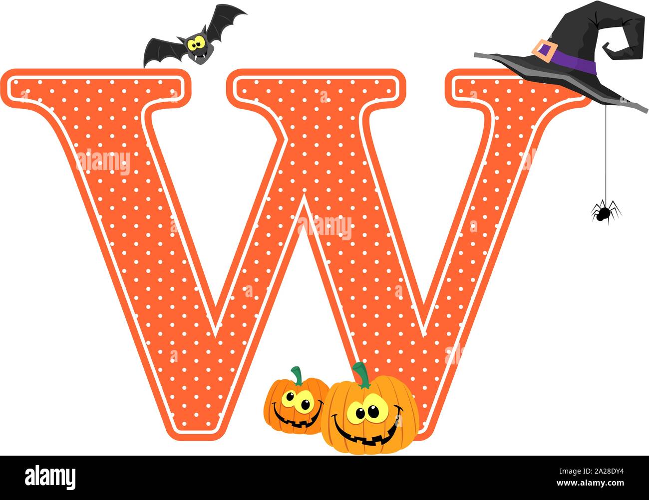 capital letter w with smiling pumpkins and halloween design elements ...