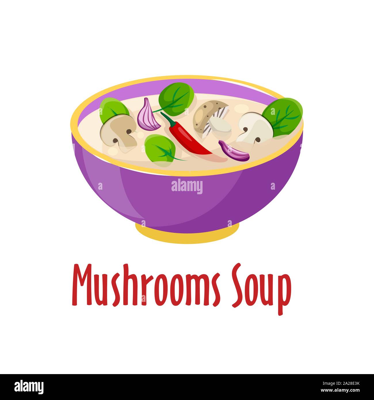 Cream mushroom soup icon vector, tasty dish in colorful bowl isolated