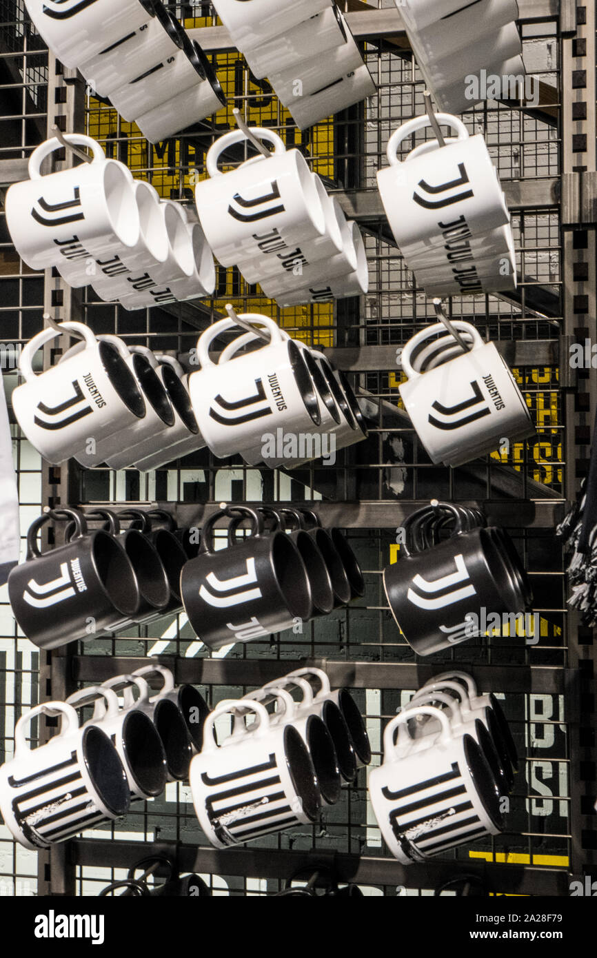 Inside the brand new Juventus store, with Undici cafe, in Milan city centre Stock Photo