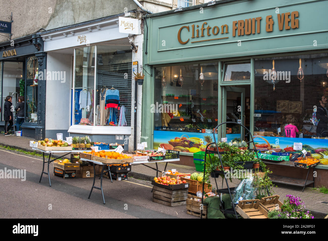 Greengrocers on Kings Rd in affluent Clifton village in Bristol, England, UK. Stock Photo