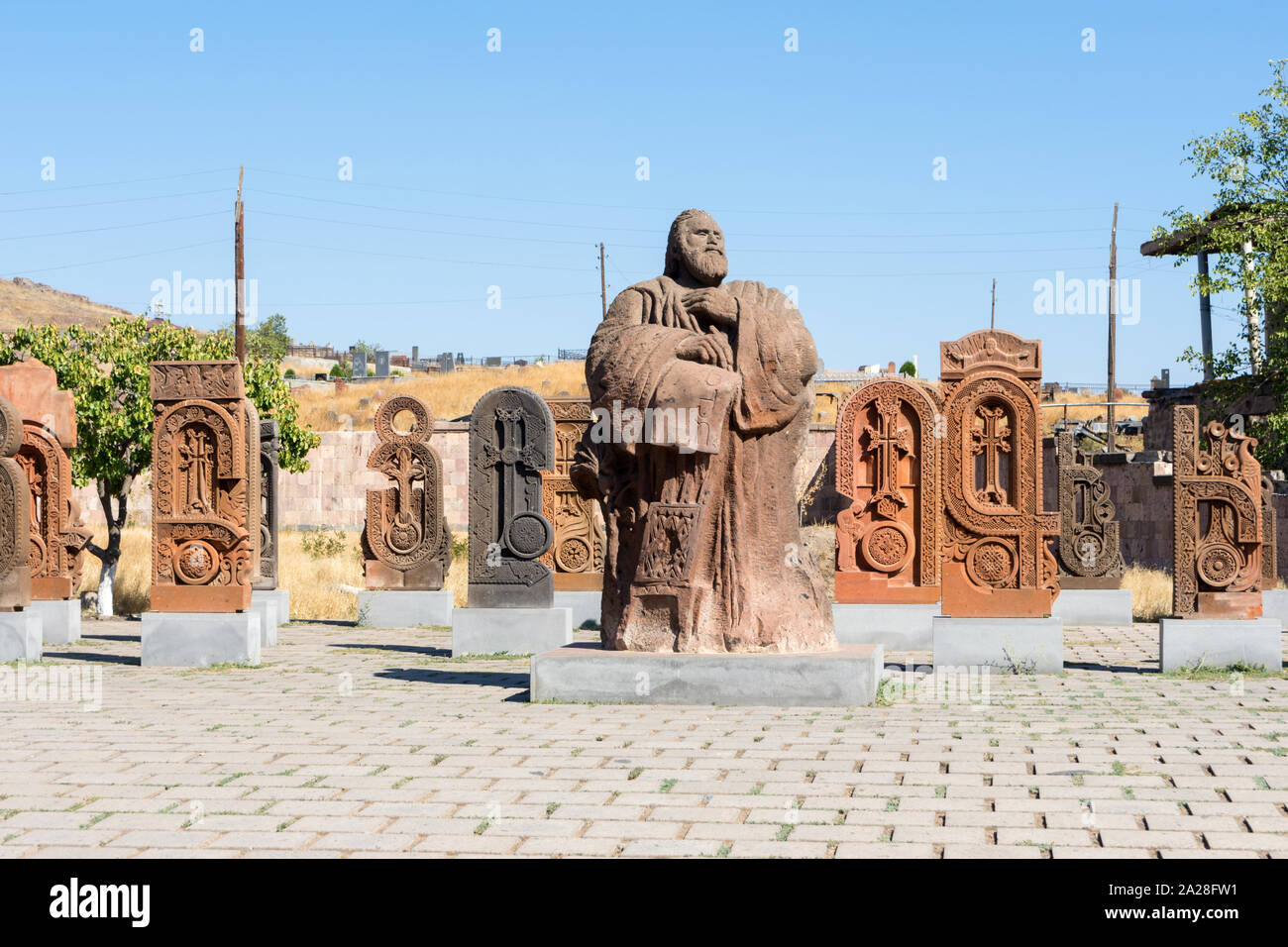 Statue of Saint Mesrop Mashtots, Oshakan, Armenia Stock Photo