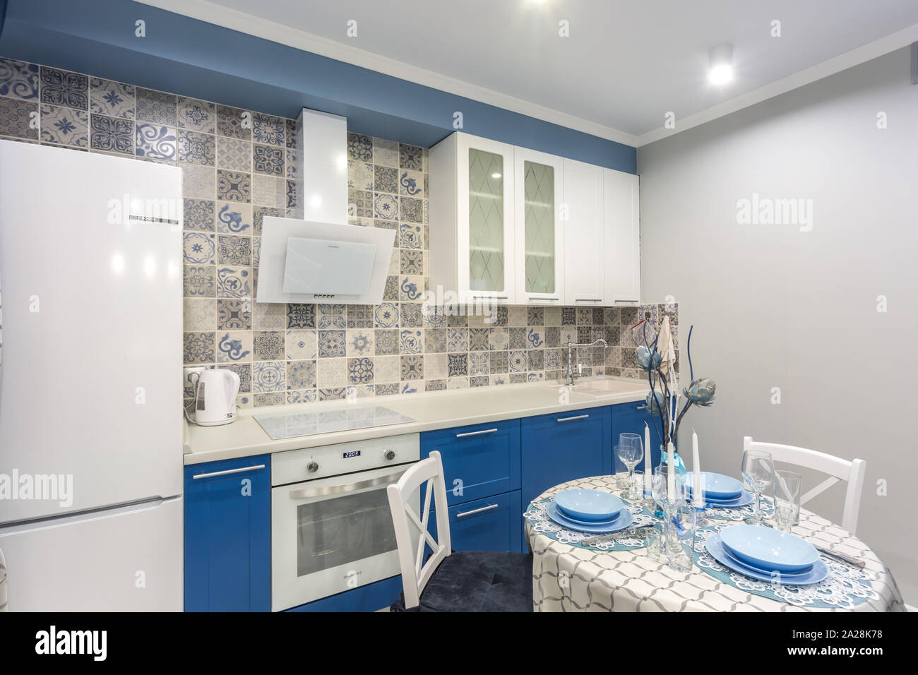 MINSK, BELARUS - SEPTEMBER, 2019: Interior of the modern luxure kitchen ...