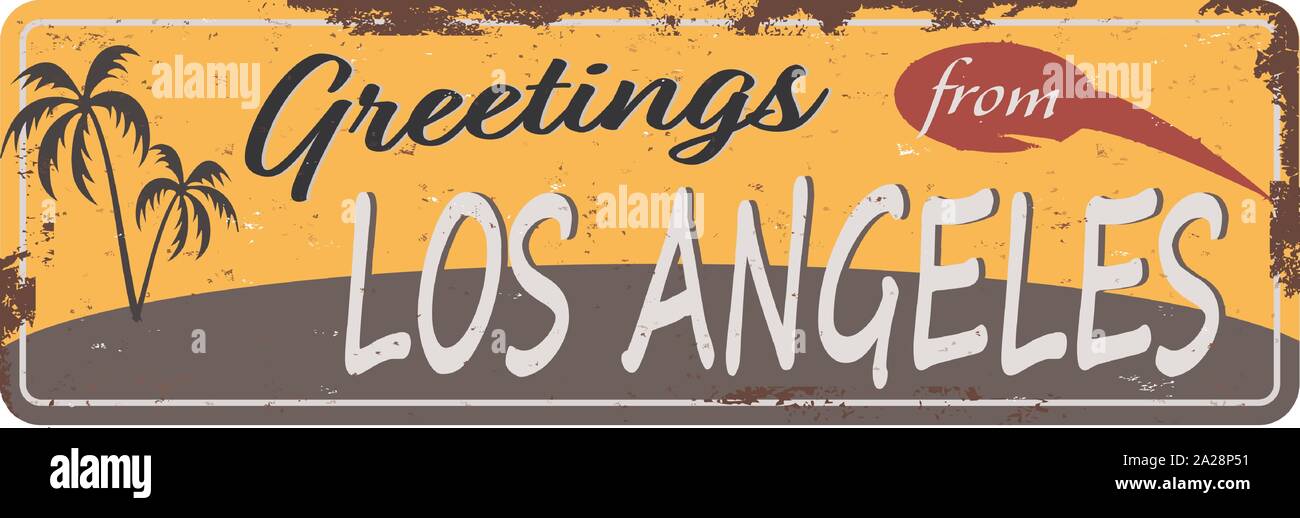 Greetings from Los Angeles Vintage tin sign with Retro souvenirs or