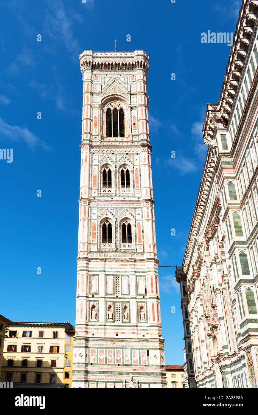 giottos campanile bell tower, on pizza del duomo in the city of florence, tuscany, italy. Stock Photo