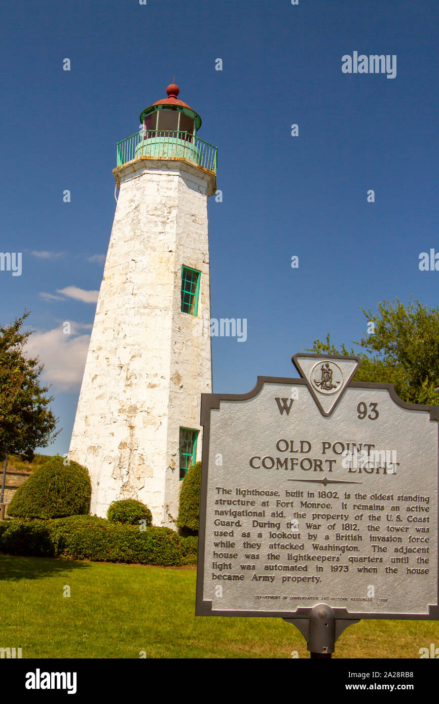 Fort Monroe, Virginia September 24, 2019 Historical marker at Old