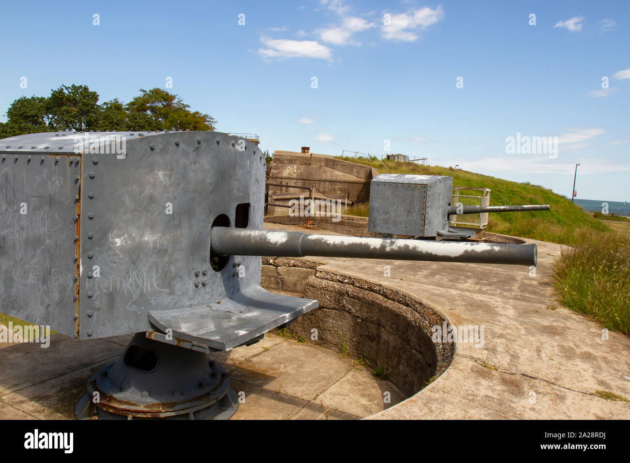 Guns in bunkers overlooking Chesapeake Bay at Fort Monroe, Virginia