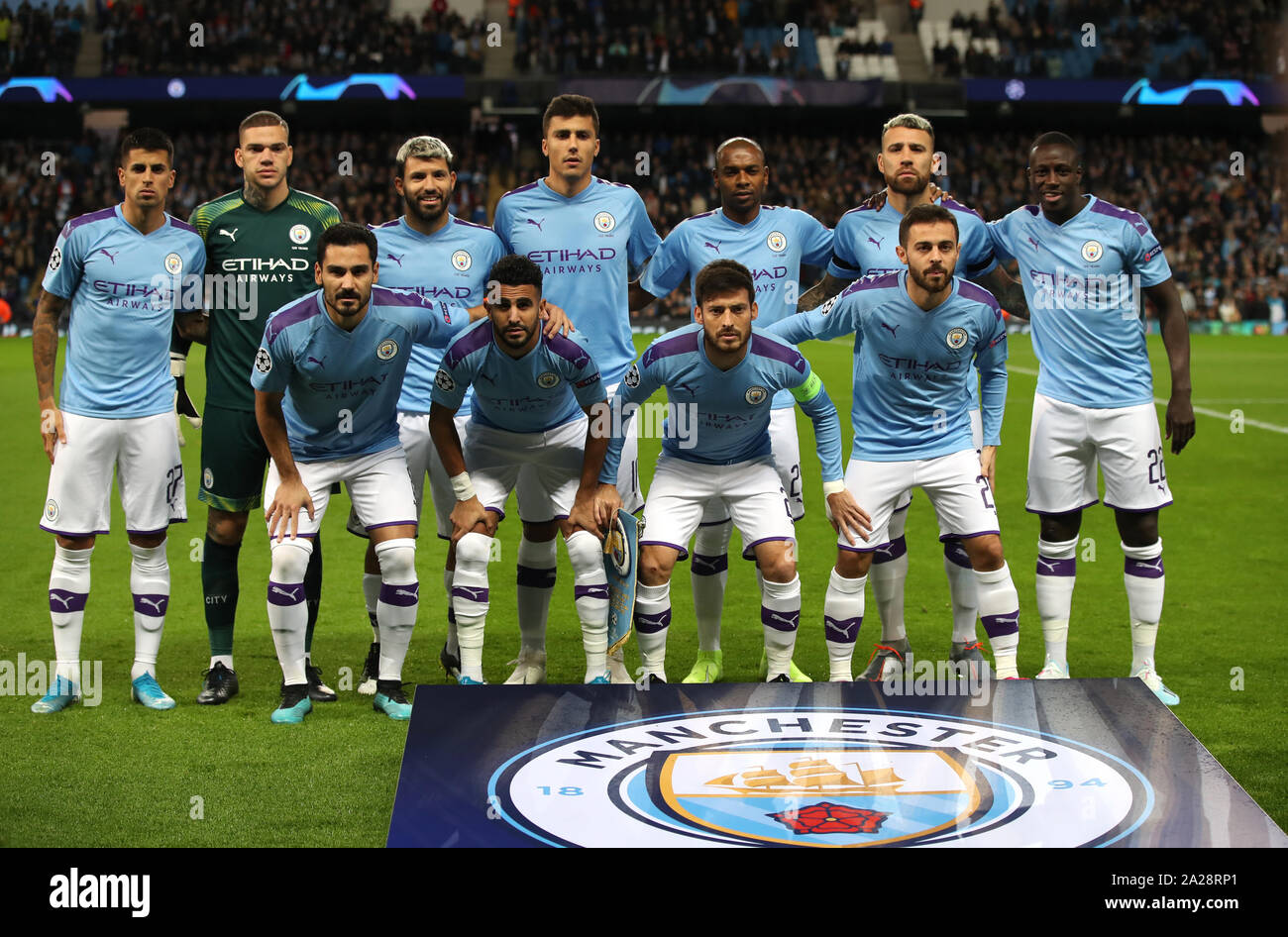 The Manchester City team line up during the UEFA Champions League match at  the Etihad Stadium, Manchester Stock Photo - Alamy