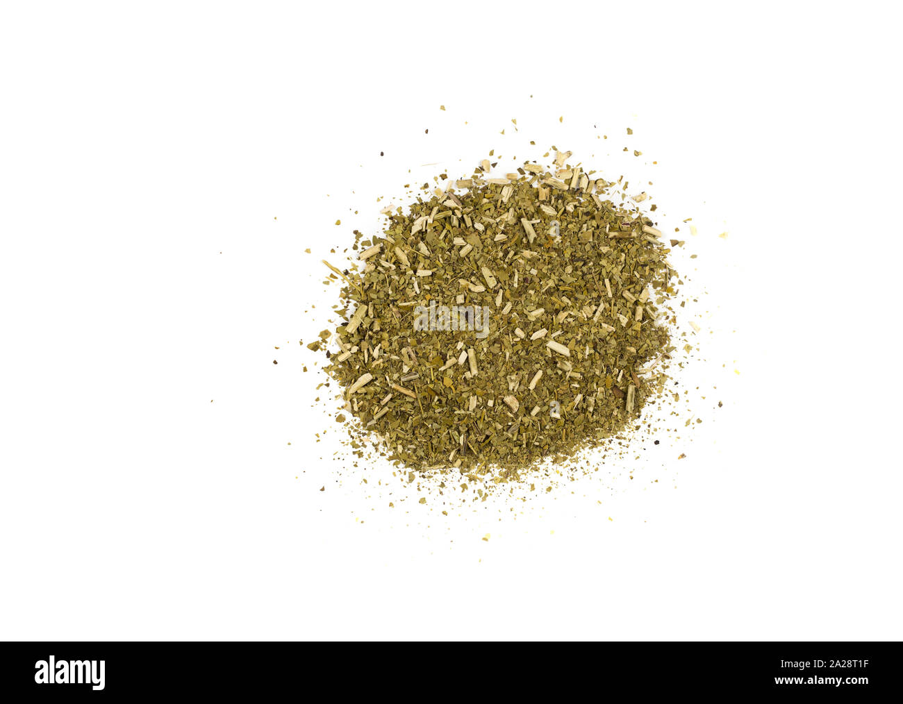 Yerba Mate Tea powder on white backround. Dried yerba mate tea. Stock Photo