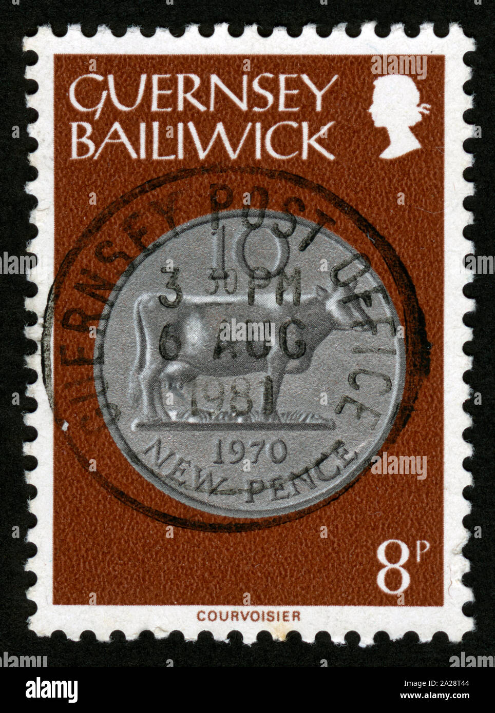 Stamp print in Guernsey Bailiwick,coin Stock Photo Alamy