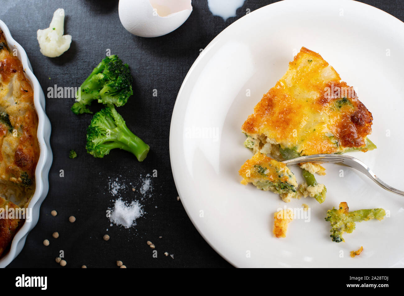 Homemade low carb, gluten free broccoli, cauliflower pie Stock Photo