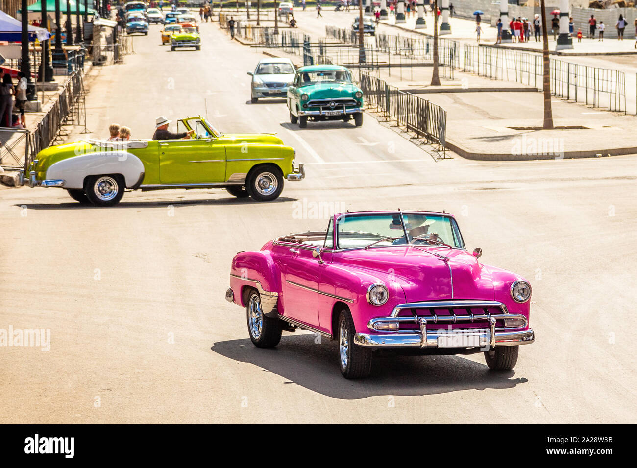 Old vintage retro cars on the road in the center of Havana, Cuba Stock Photo