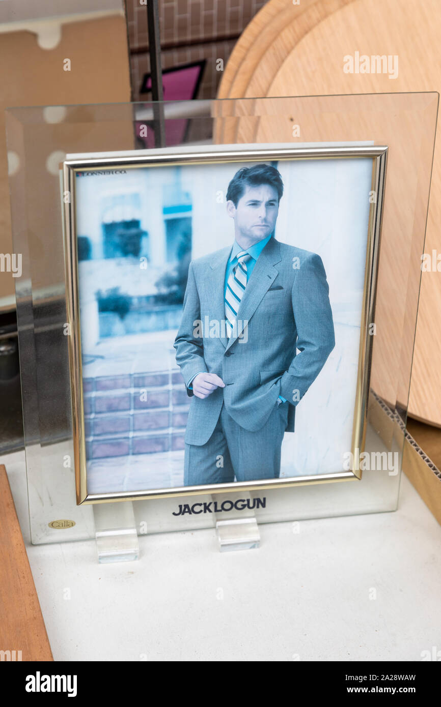 Faded Japanese Jack Logun advertisement, framed Stock Photo