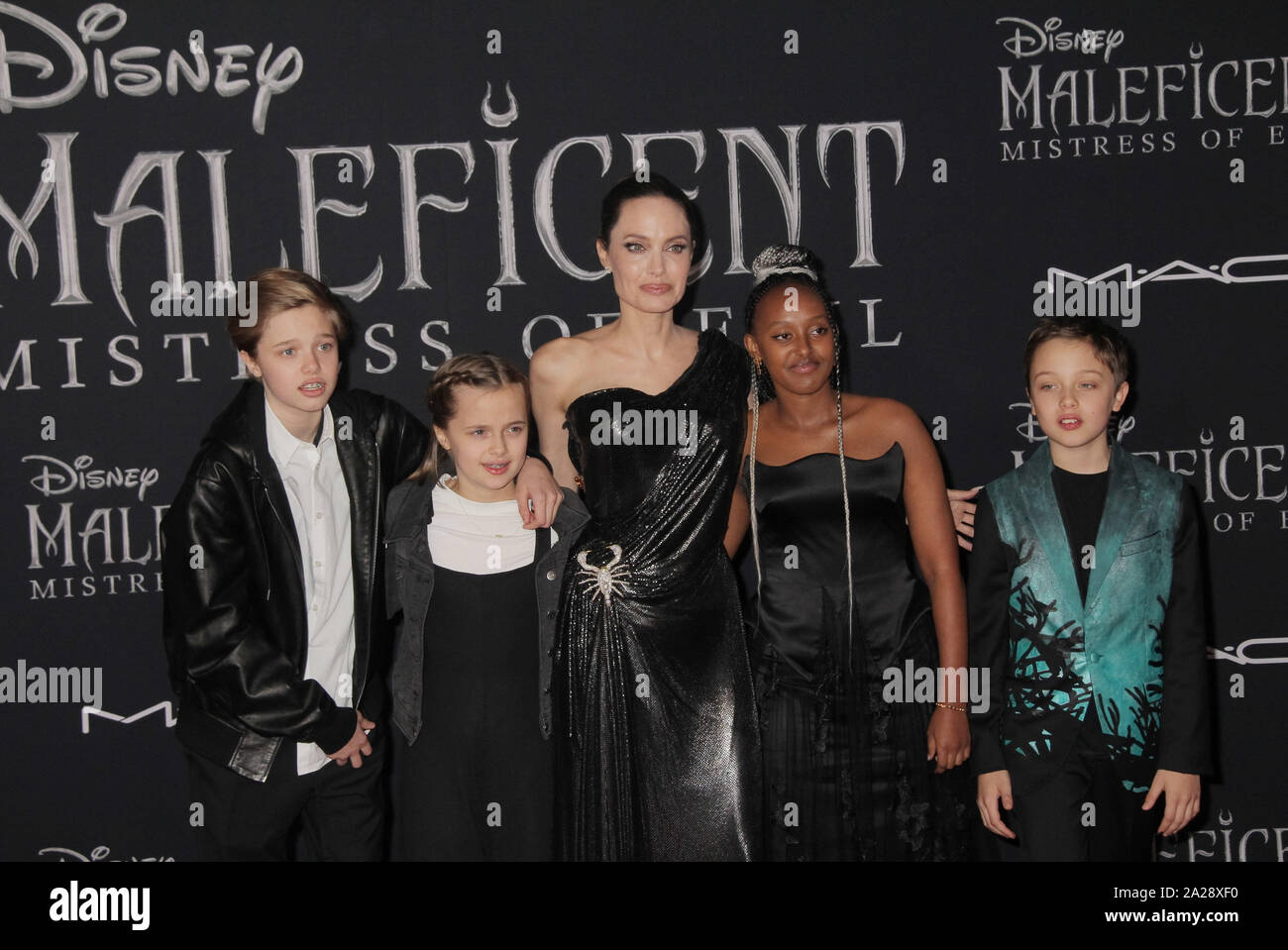 Shiloh Nouvel Jolie-Pitt, Vivienne Marcheline Jolie-Pitt, Angelina Jolie, Zahara Marley Jolie-Pitt, Knox Leon Jolie-Pitt  09/30/2019 The World Premiere of 'Maleficent: Mistress of Evil' held at the El CapitanTheatre in Los Angeles, CA. Photo by I. Hasegawa / HNW/PictureLux Stock Photo