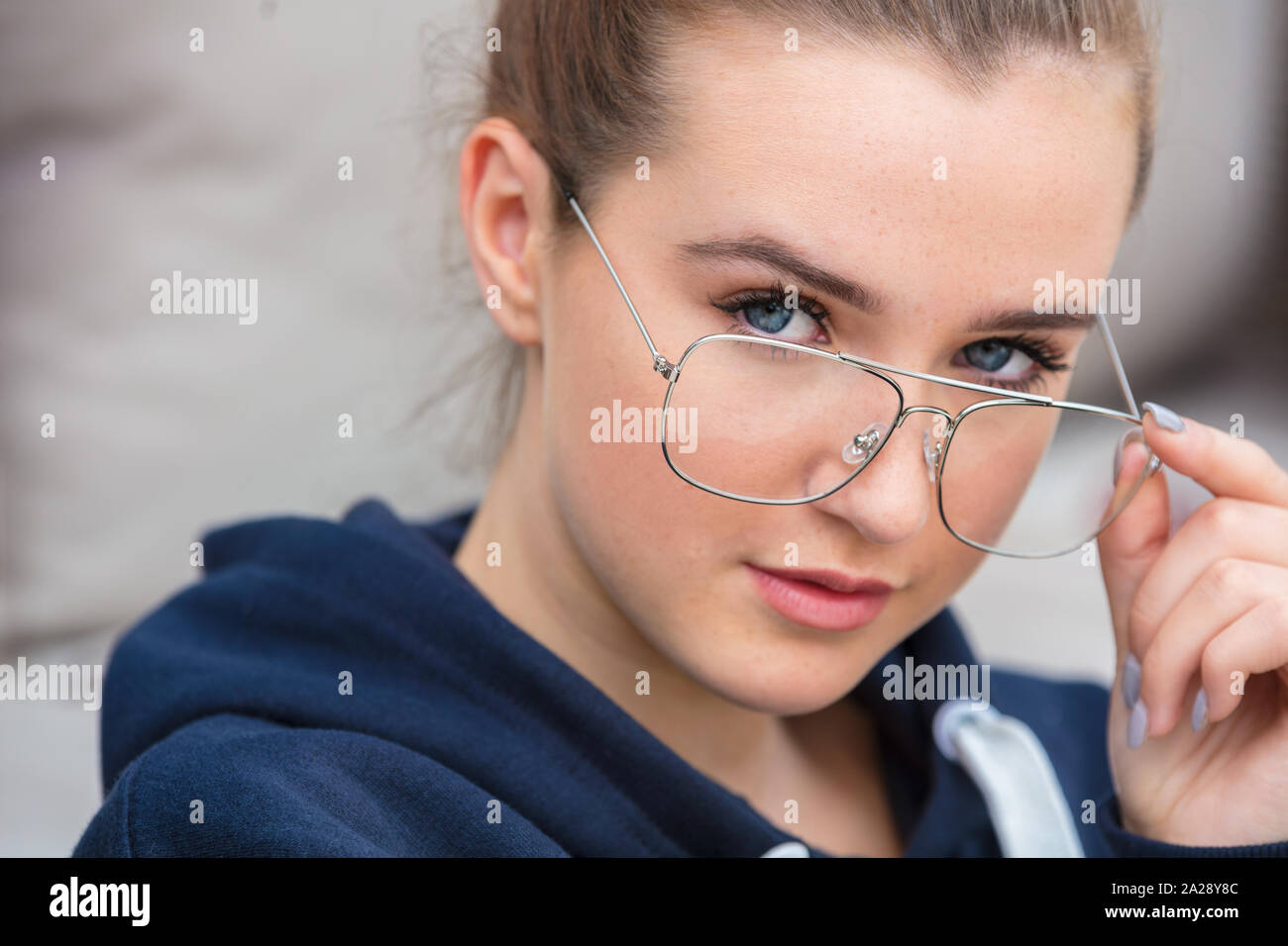 Cheerful Pretty Girl Wearing Glasses. Isolated Stock Image - Image of  female, brunette: 129367037