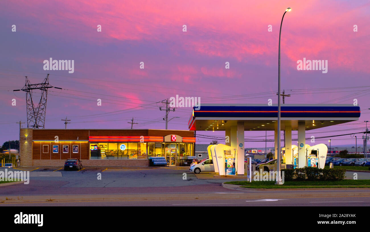 Truro, Canada - September 23, 2019: Irving gas station at daybreak. Irving Oil Ltd. is a Canadian energy producing and exporting company, including ga Stock Photo