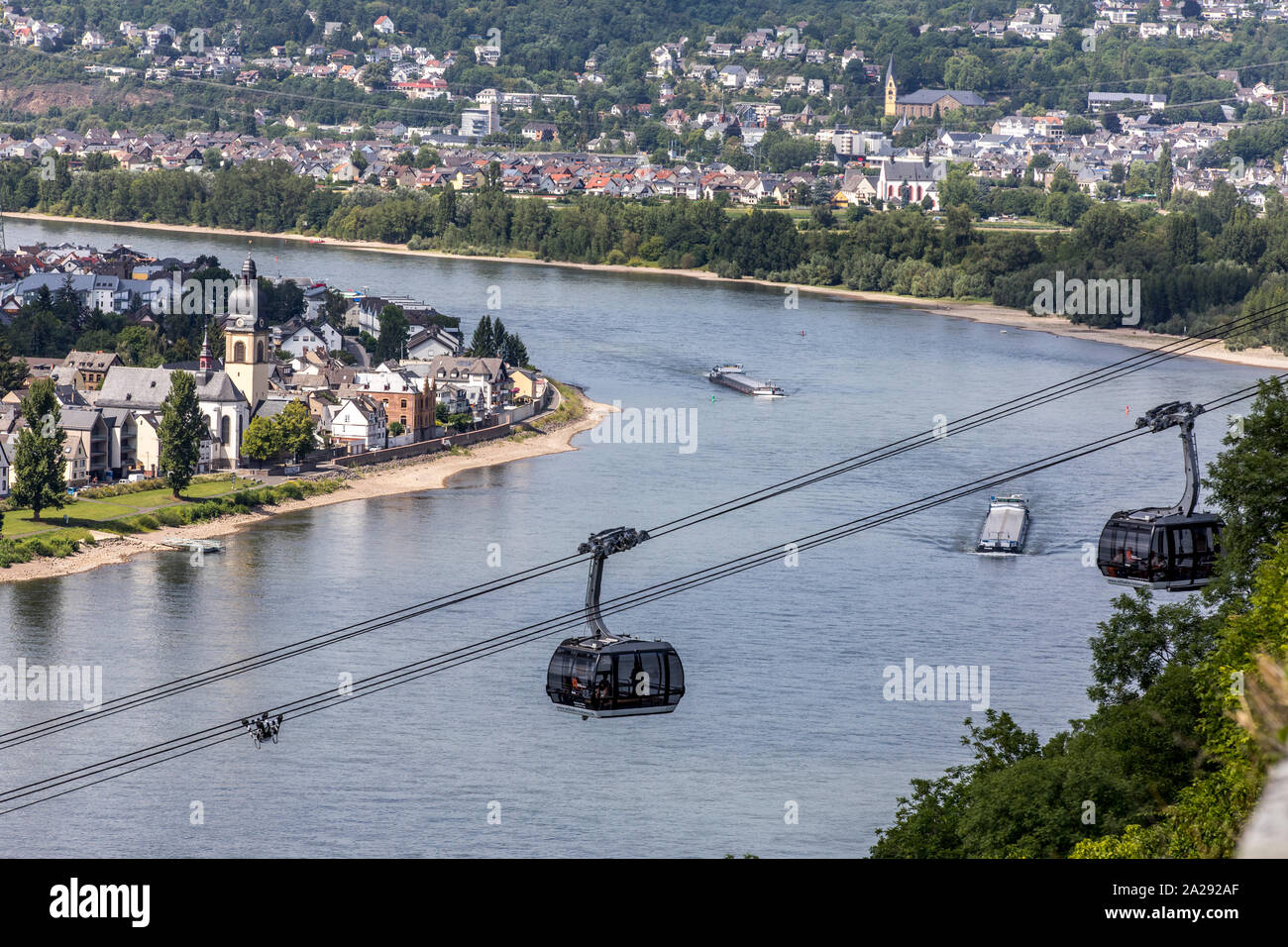 Koblenz, German Corner, confluence of Moselle and Rhine, cable car to Ehrenbreitstein fortress, across the Rhine, Rhine navigation, Germany Stock Photo