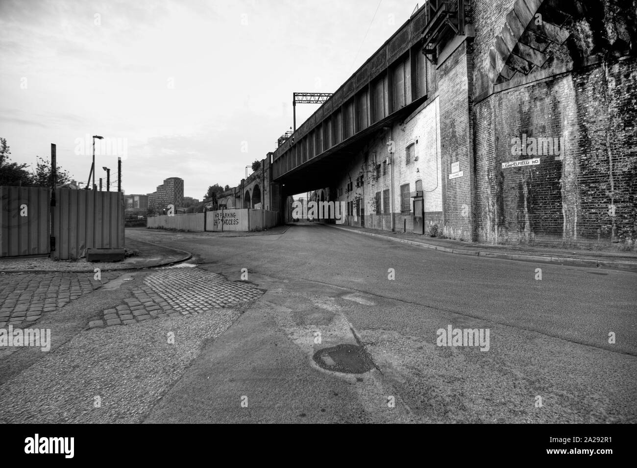 Chapelfield Road and Temperance Street, near Piccadilly railway arches, taken from River Street, Ardwick, Manchester, UK Stock Photo