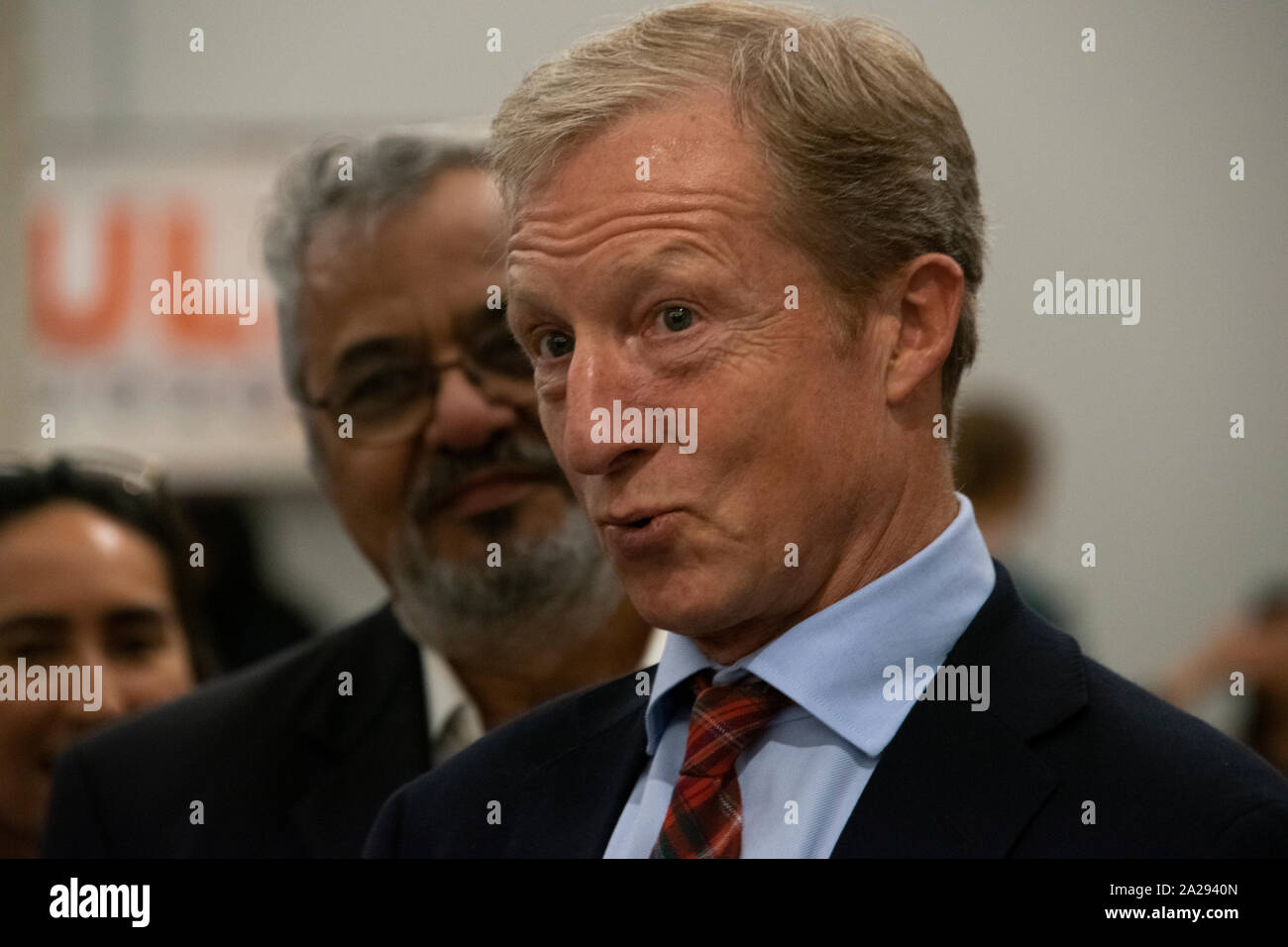 Billionaire and presidential candidate Tom Steyer at the Democratic National Committee summer meetings in San Francisco on Aug. 23, 2019. Stock Photo
