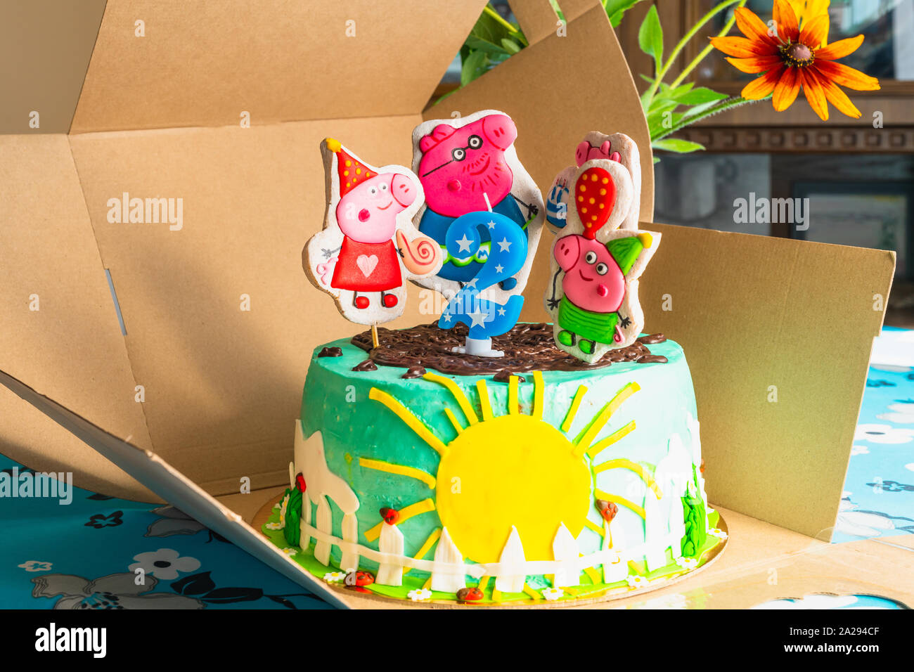 Peppa Pig Birthday Cake Happy 2 Years Birthday Cake Close Up Stock Photo Alamy