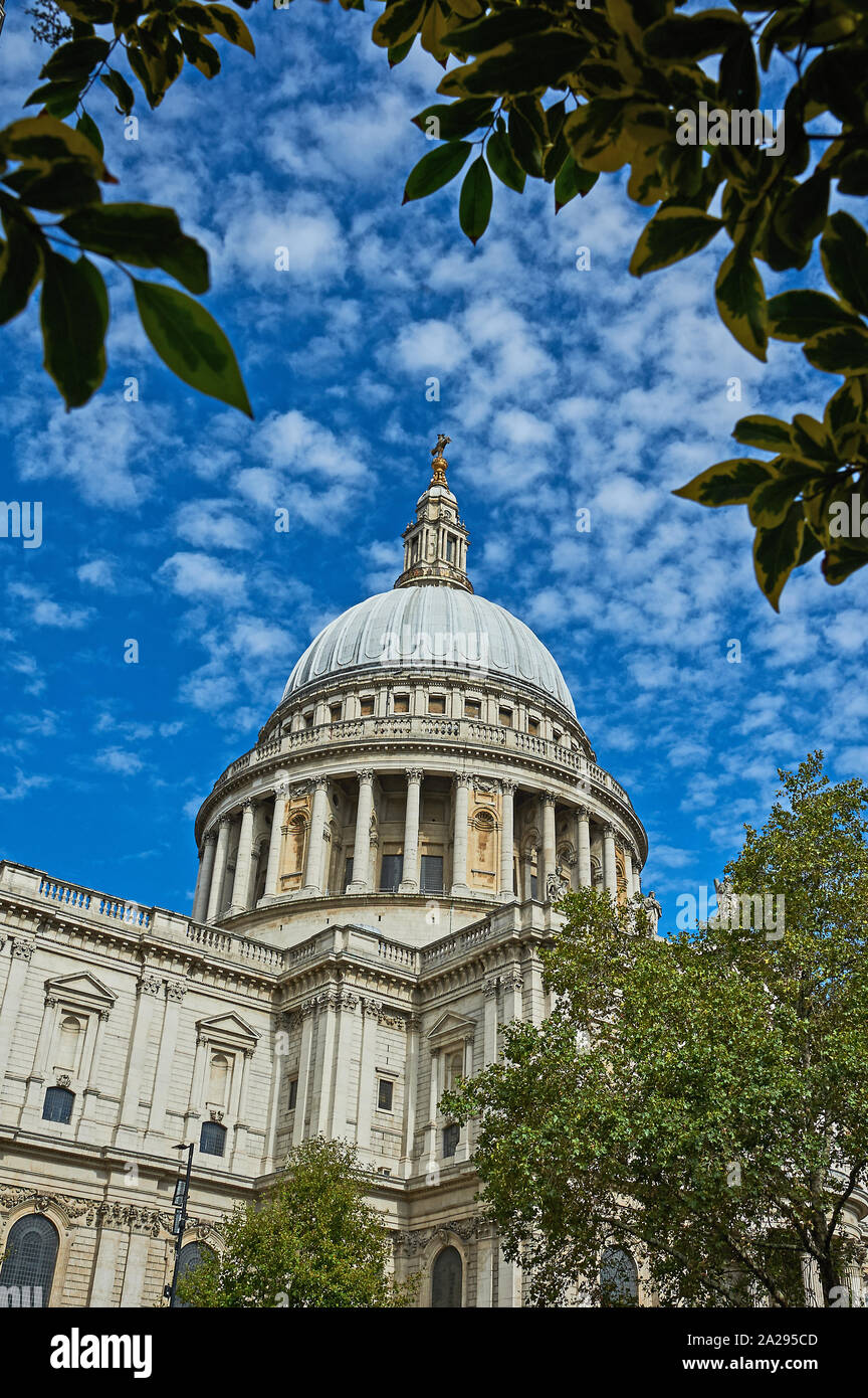London and St Paul's Cathedral, iconic landmark building designed by Sir Christopher Wren after the Great Fire of London. Stock Photo