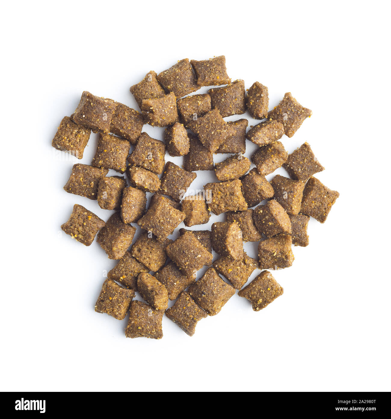 Dry kibble pet food. Kibble for dog or cat isolated on white background