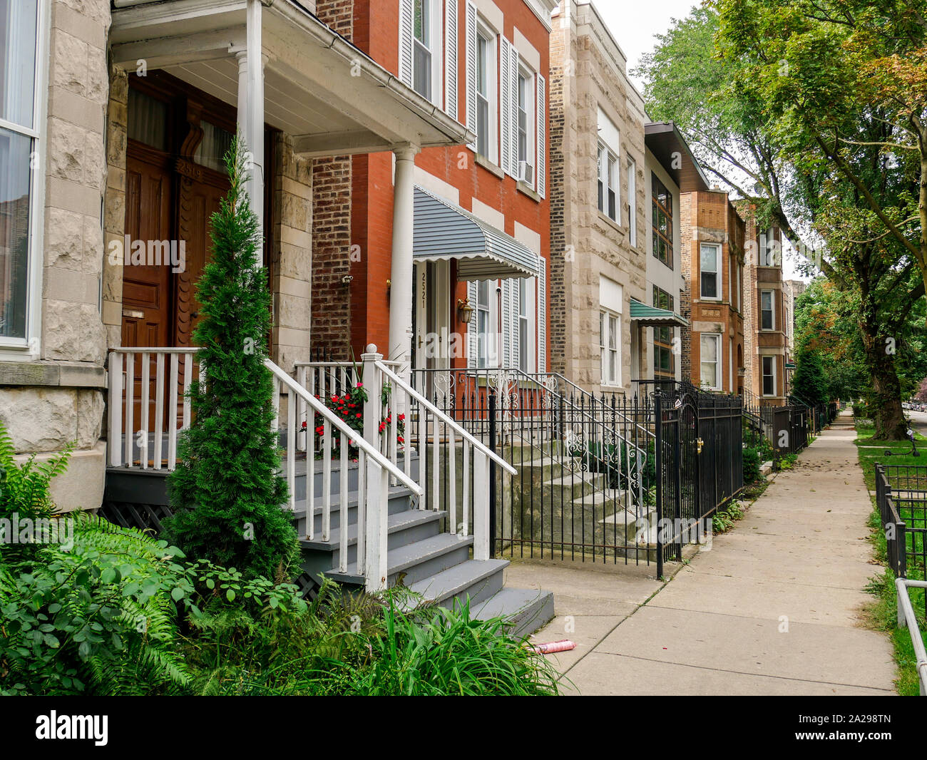 Gentrification along Walton Street. East Humboldt Park neighborhood, Chicago, Illinois. Stock Photo