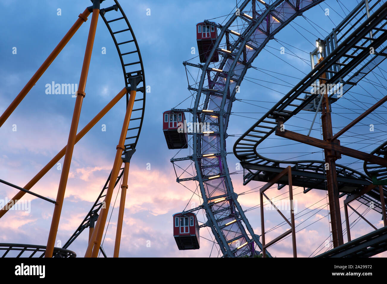 Wiener Räder The Wiener Riesenrad Ferris Wheel and part of a rollercoaster at the ...