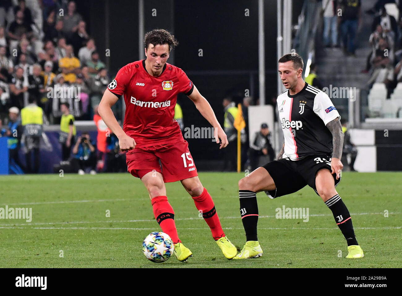 Julian Baumgartlinger of Bayer 04 Leverkusenduring the UEFA Champions League football match between Juventus FC and BAYER 04 LEVERKUSEN at Allianz Stadium on 1th October, 2019 in Turin, Italy. Stock Photo