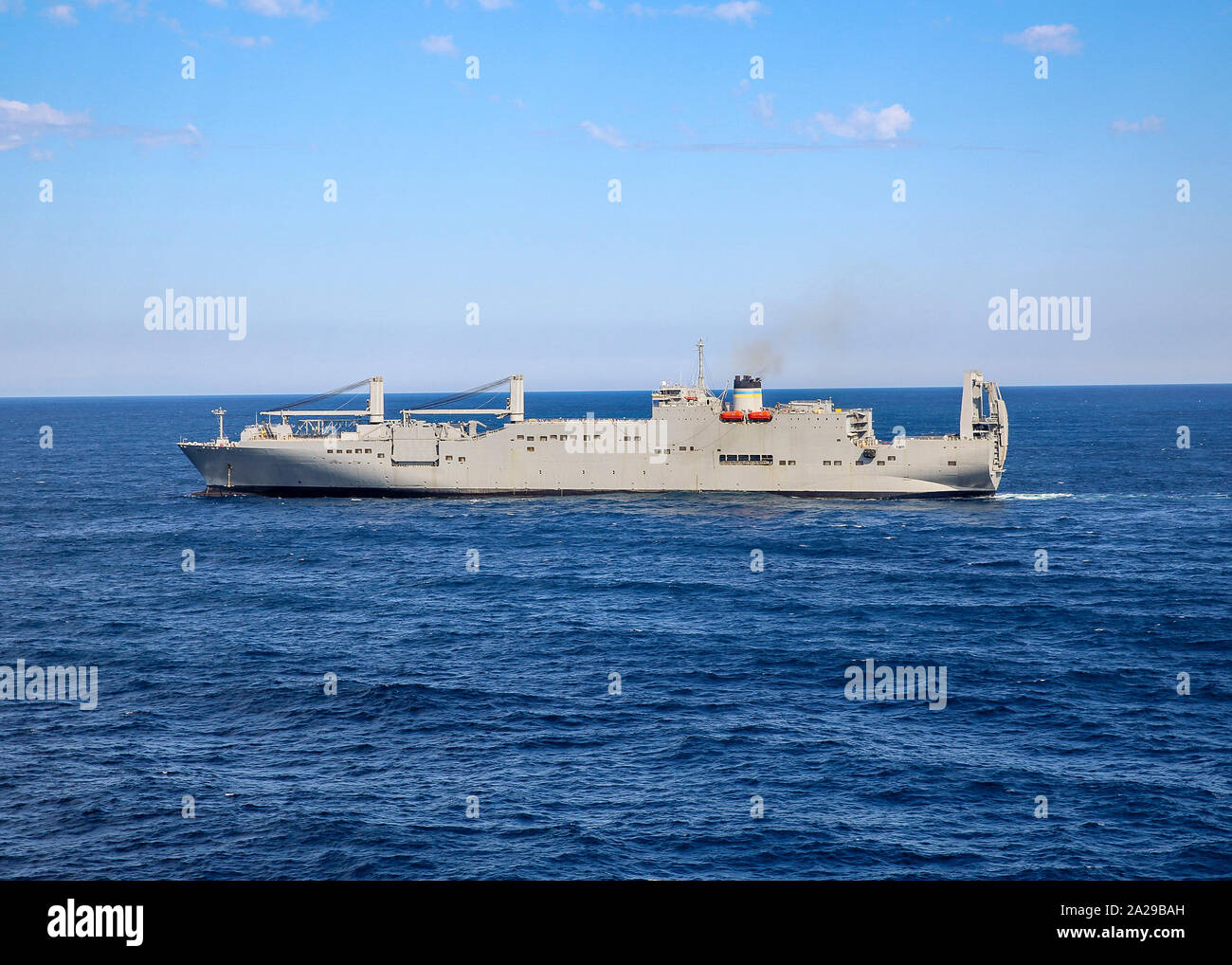 190924-N-BI924-9813  CHESAPEAKE BAY (Sept. 24, 2019) Military Sealift Command large, medium-speed roll-on/roll-off vessel USNS Gilliland (T-AKR 298), participates in a group sail during Turbo Activation. Turbo Activation is a large-scale sealift readiness exercise series, which rapidly activates a mix of Military Sealift Command and U.S. Department of Transportation’s Maritime Administration ships on the East, West, and Gulf Coasts. The exercise provides an assessment of the readiness of U.S. sealift forces, while also stressing the underlying support network involved in maintaining, manning a Stock Photo