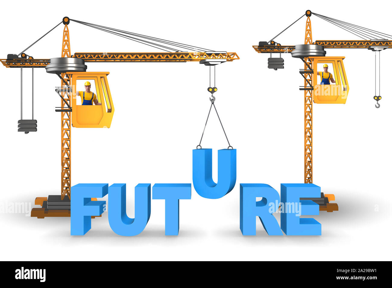 Crane lifting word future up Stock Photo Alamy