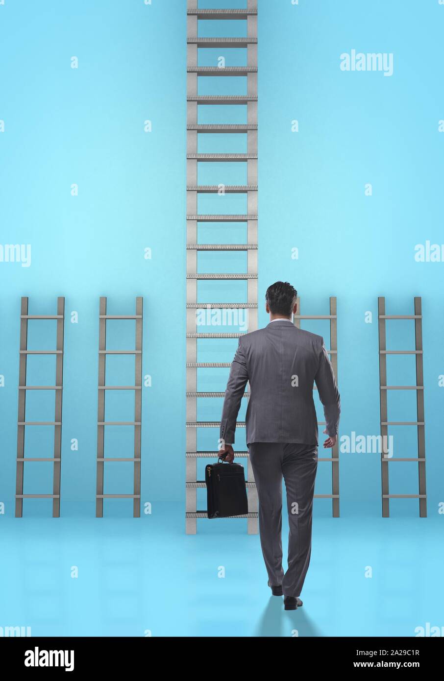 The businessman climbing career ladder in business success concept ...