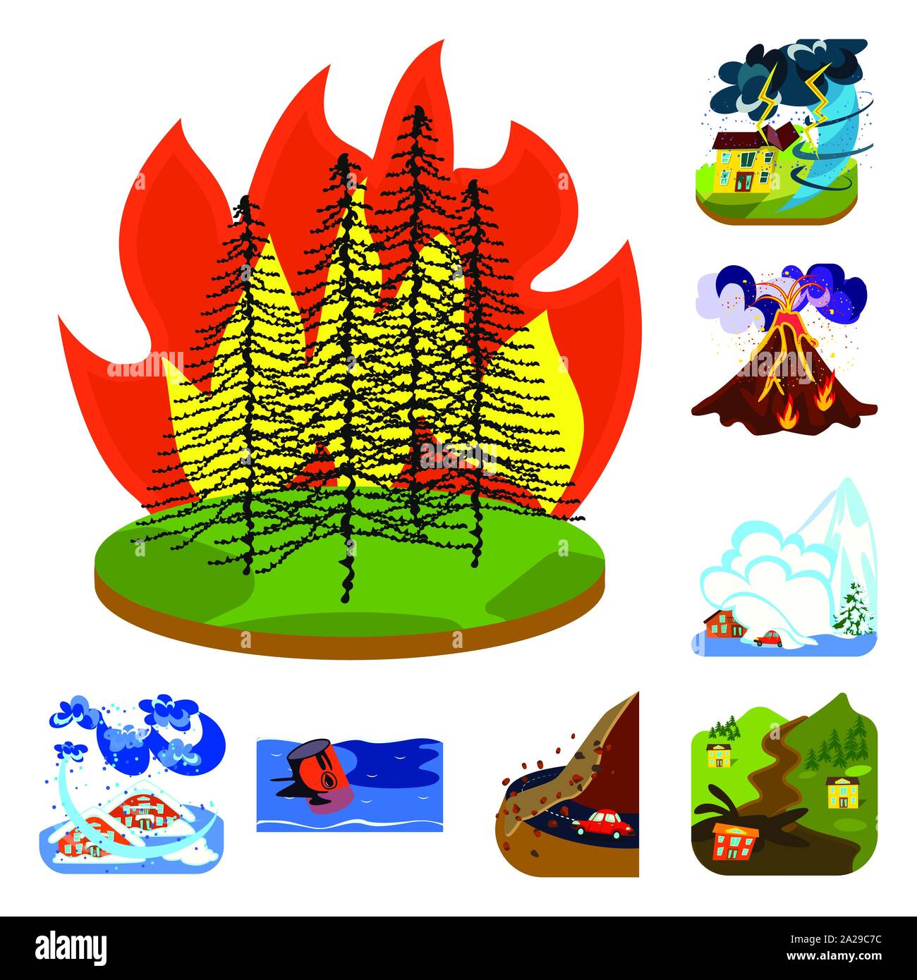Isolated object of cataclysm and disaster sign. Set of cataclysm and ...