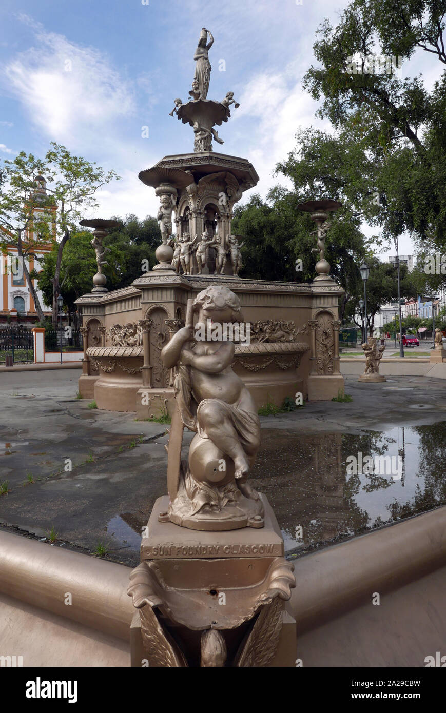 Chafariz ornamental fountain in Manaus Brazil imported from Glasgow Scotland and made by the Sun Foundry Stock Photo