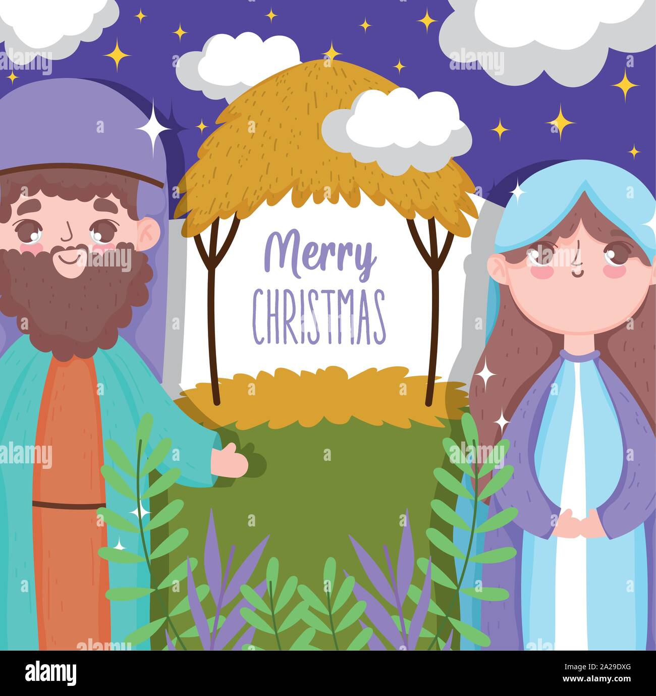 joseph and mary nativity happy merry christmas greeting card vector ...