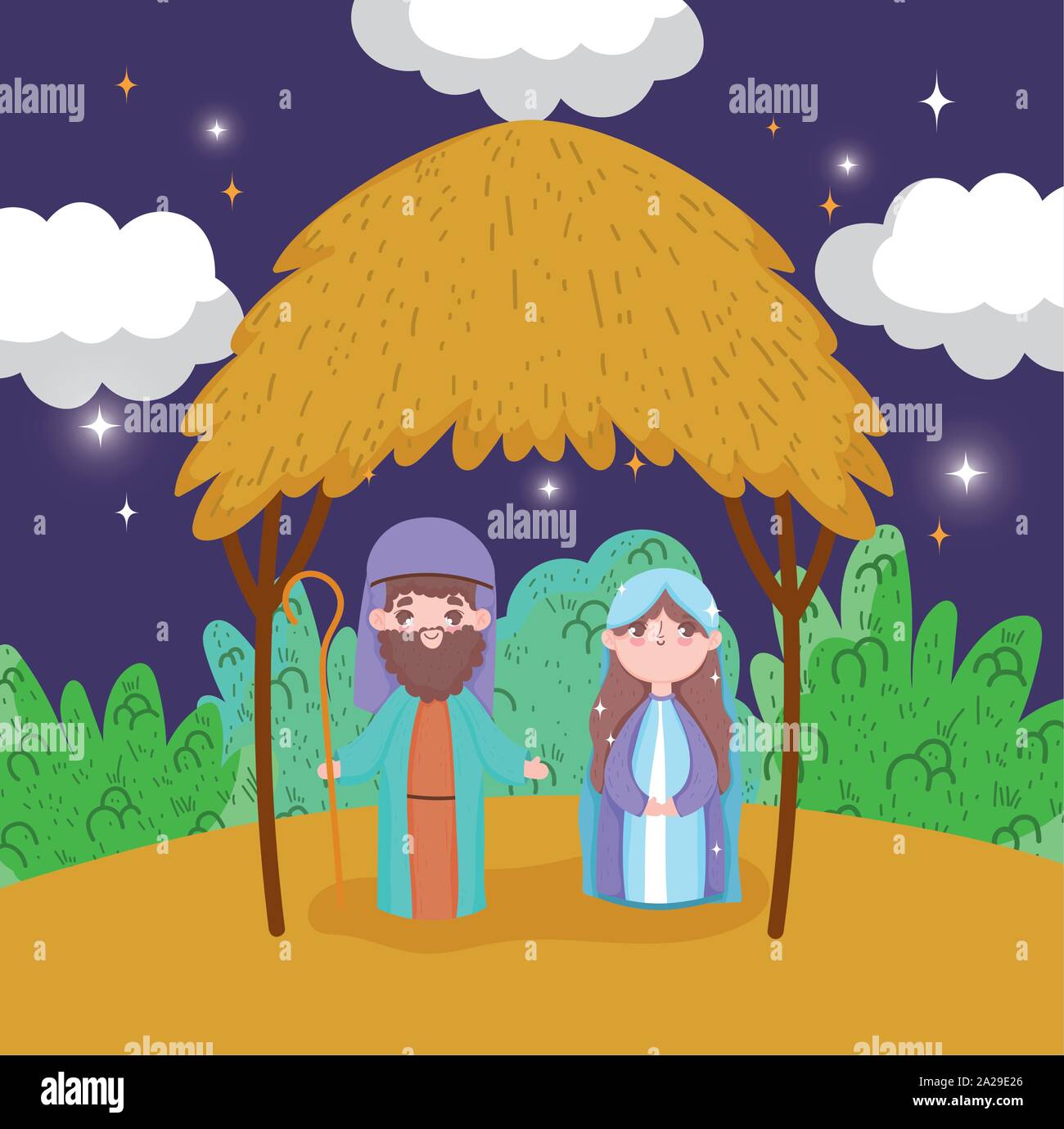 joseph and mary nativity happy merry christmas vector illustration