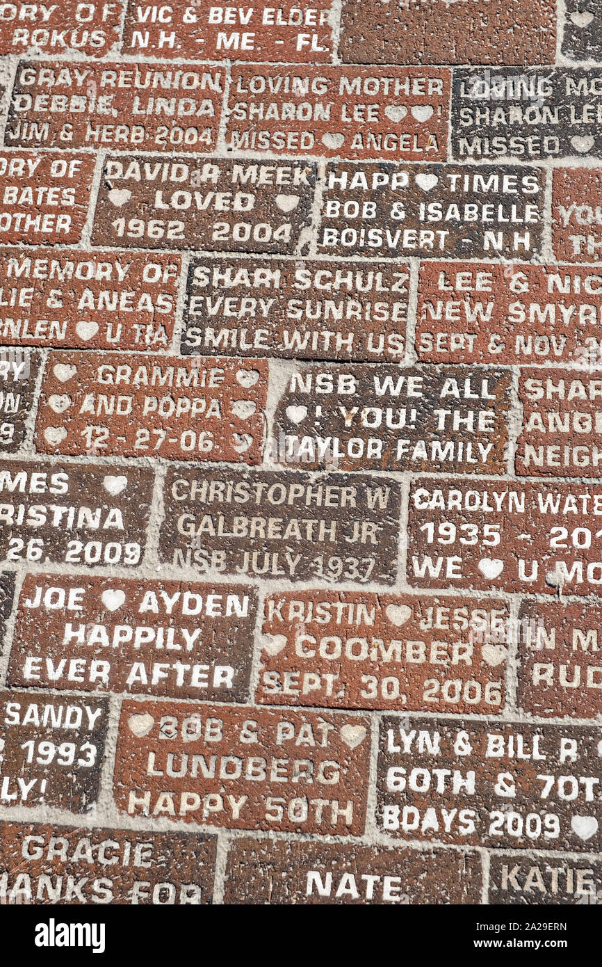 Bricks Engraved With Messages Along The Historic Flagler Avenue Shopping District In New Smyrna Beach Florida Stock Photo Alamy