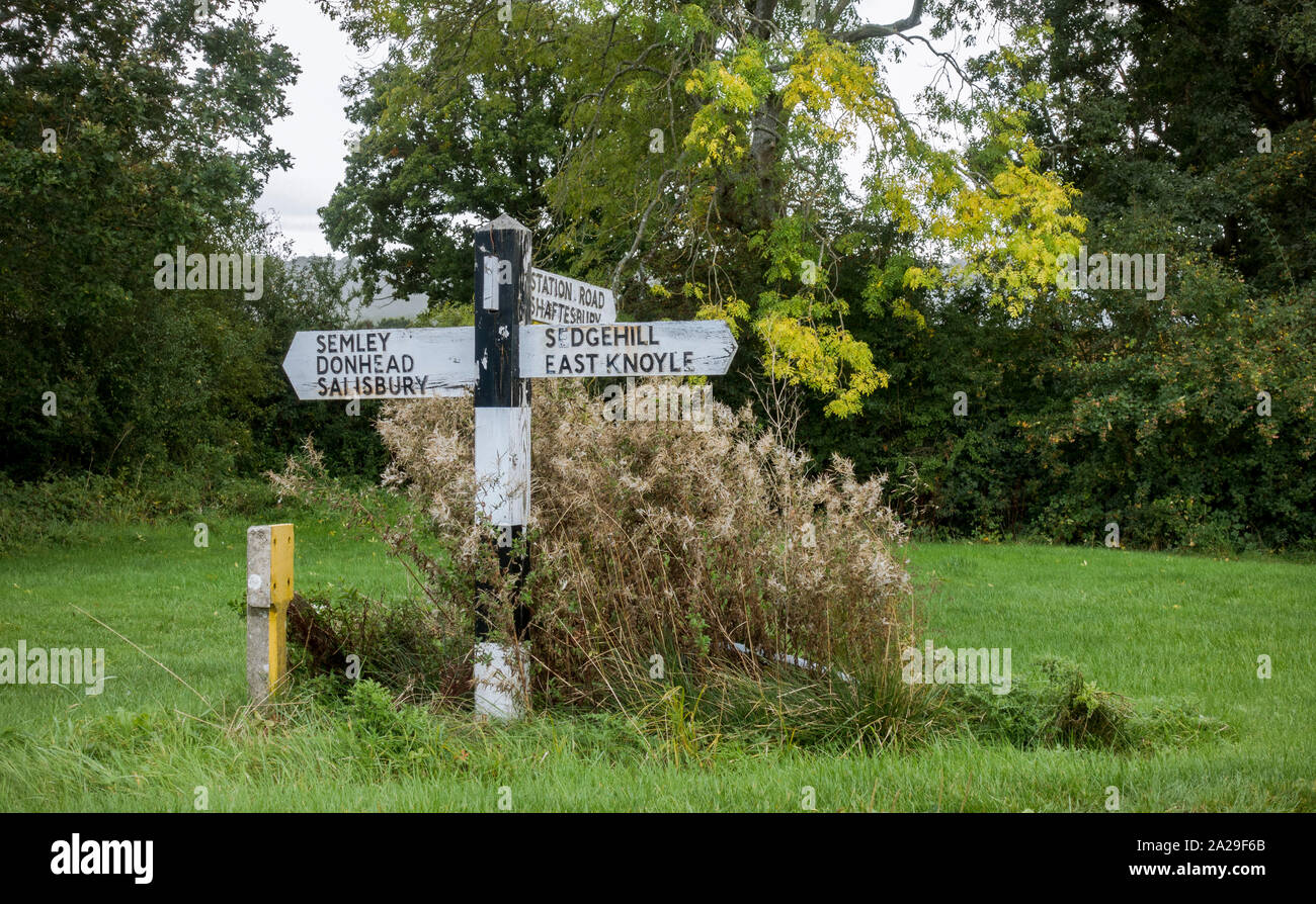 English vintage road sign near Salisbury, Semley, Uk, Stock Photo