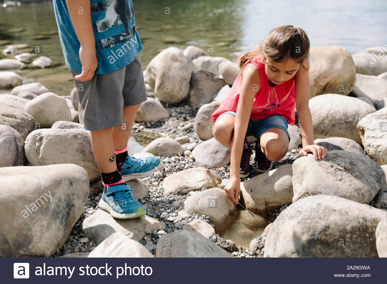 Two boys playing river hi-res stock photography and images - Alamy