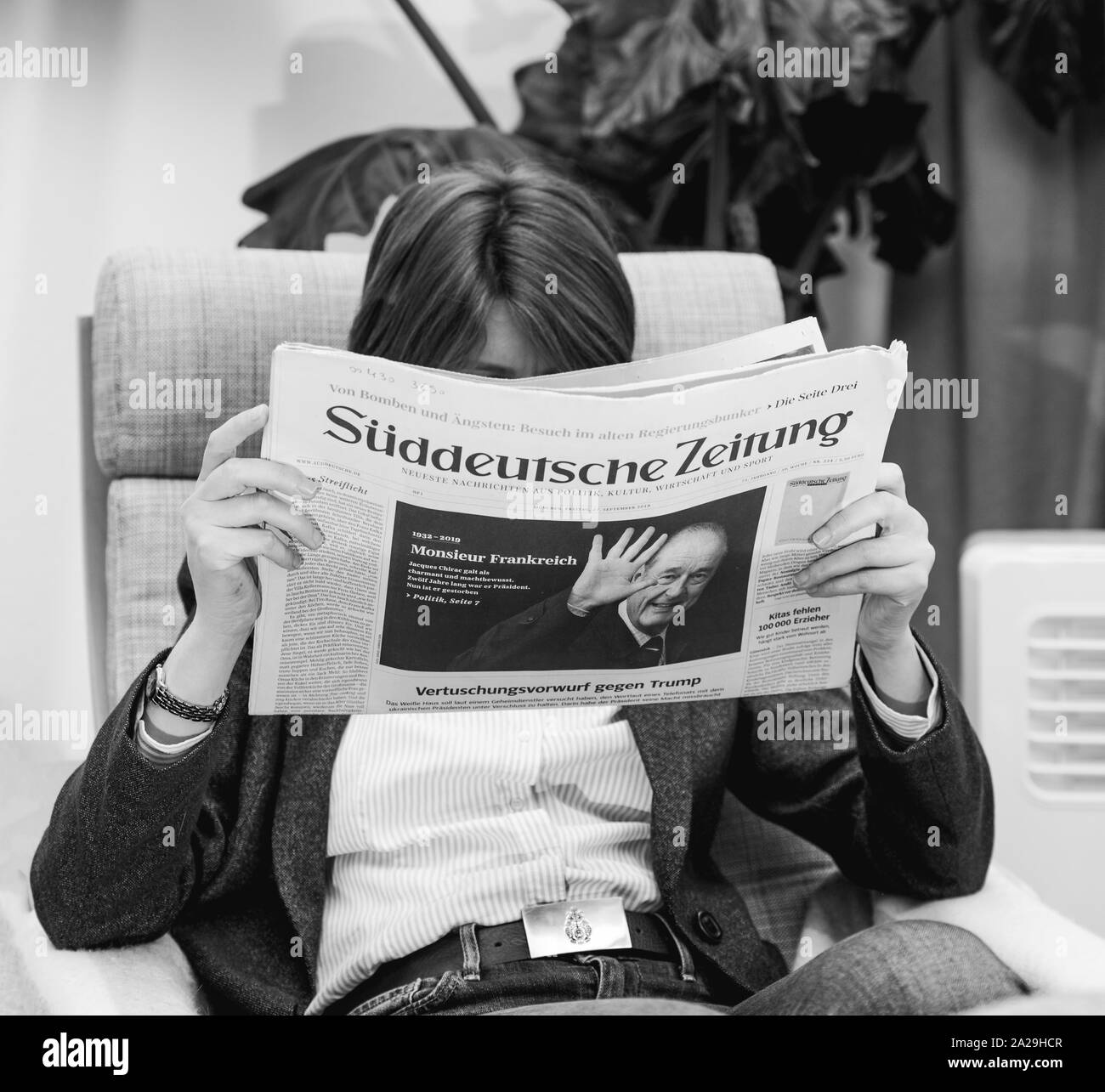 Woman Reading Newspaper Black And White