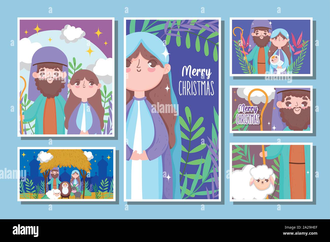 nativity happy merry christmas cards collection vector illustration ...
