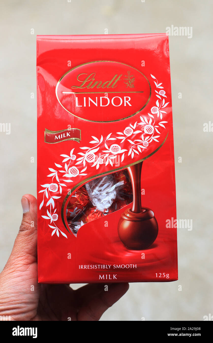 Close up of  Lindt Lindor Milk Chocolates Stock Photo