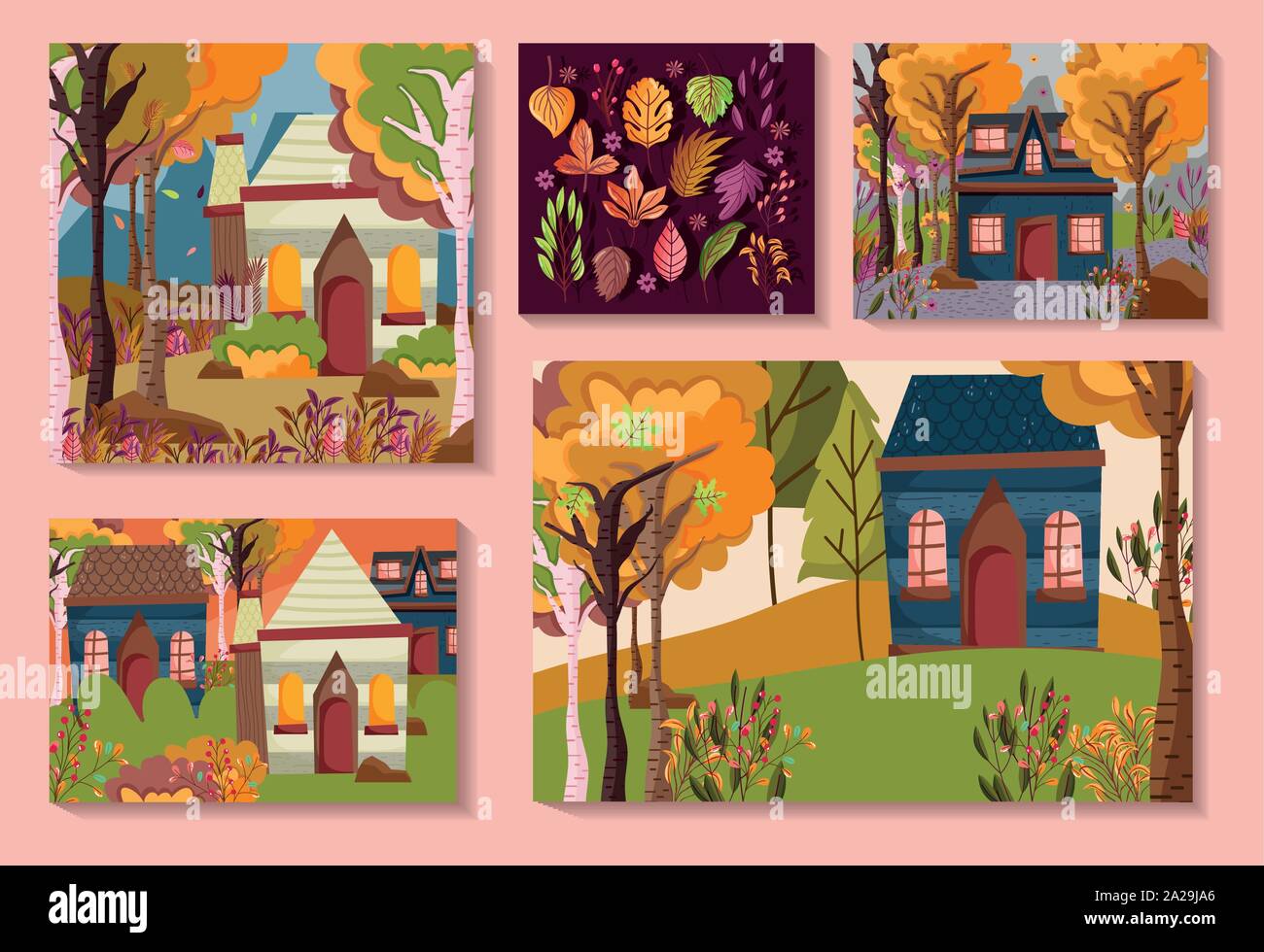 welcome autumn leaves season collection cards vector illustration Stock ...
