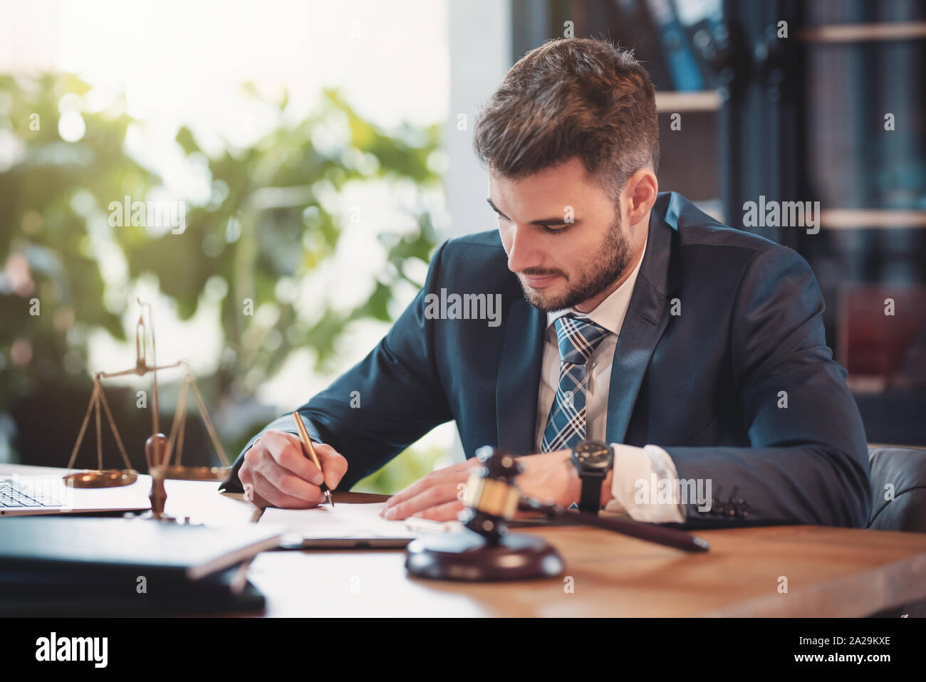 Lawyer or attorney working in the office. Law and justice concept Stock Photo